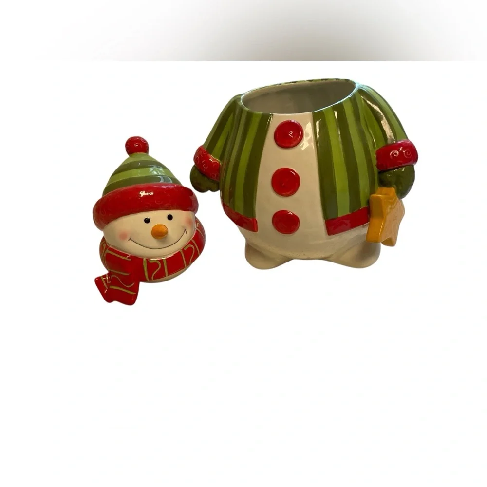Fitz and Floyd Holiday Folk Snowman Cookie Jar Ceramic Christmas Kitchen Decor